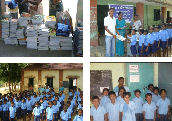 Distributing Note books for the underprivileged students at Madurai District Pappakudi
