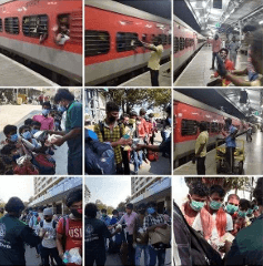 PROVIDED FOOD KITS TO THE MIGRANT WORKERS AND CHILDREN  BOARDING THE TRAIN UTHAR PRADESH AND BIHAR (COVID 19)