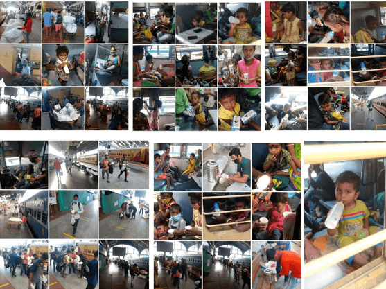 PROVIDED FOOD KITS AND MILK TO THE MIGRANT WORKERS AND  CHILDREN BOARDING THE TRAIN TO ORISSA (COVID 19)